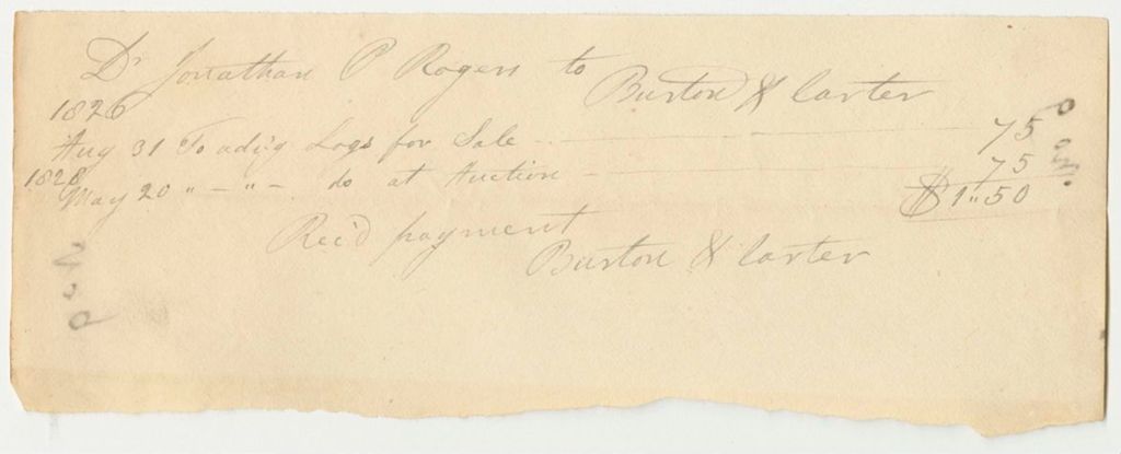 Miniature of Voucher No. 9: Receipt from James Irish to Burton & Carter for Auction Advertising
