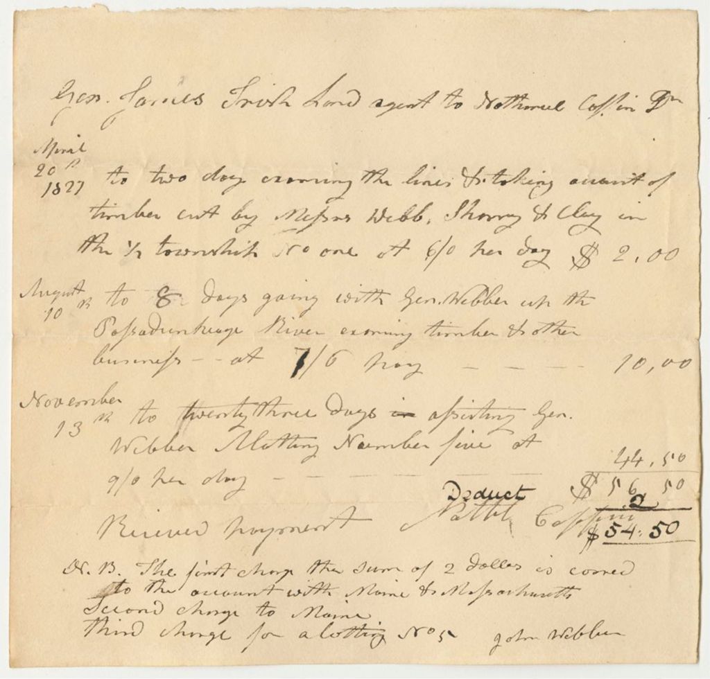 Miniature of Voucher No. 29: Receipt from James Irish to Nathaniel Coffin