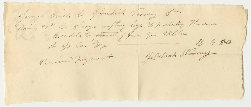 Miniature of Voucher No. 23: Receipt from James Irish to Jedediah Varney