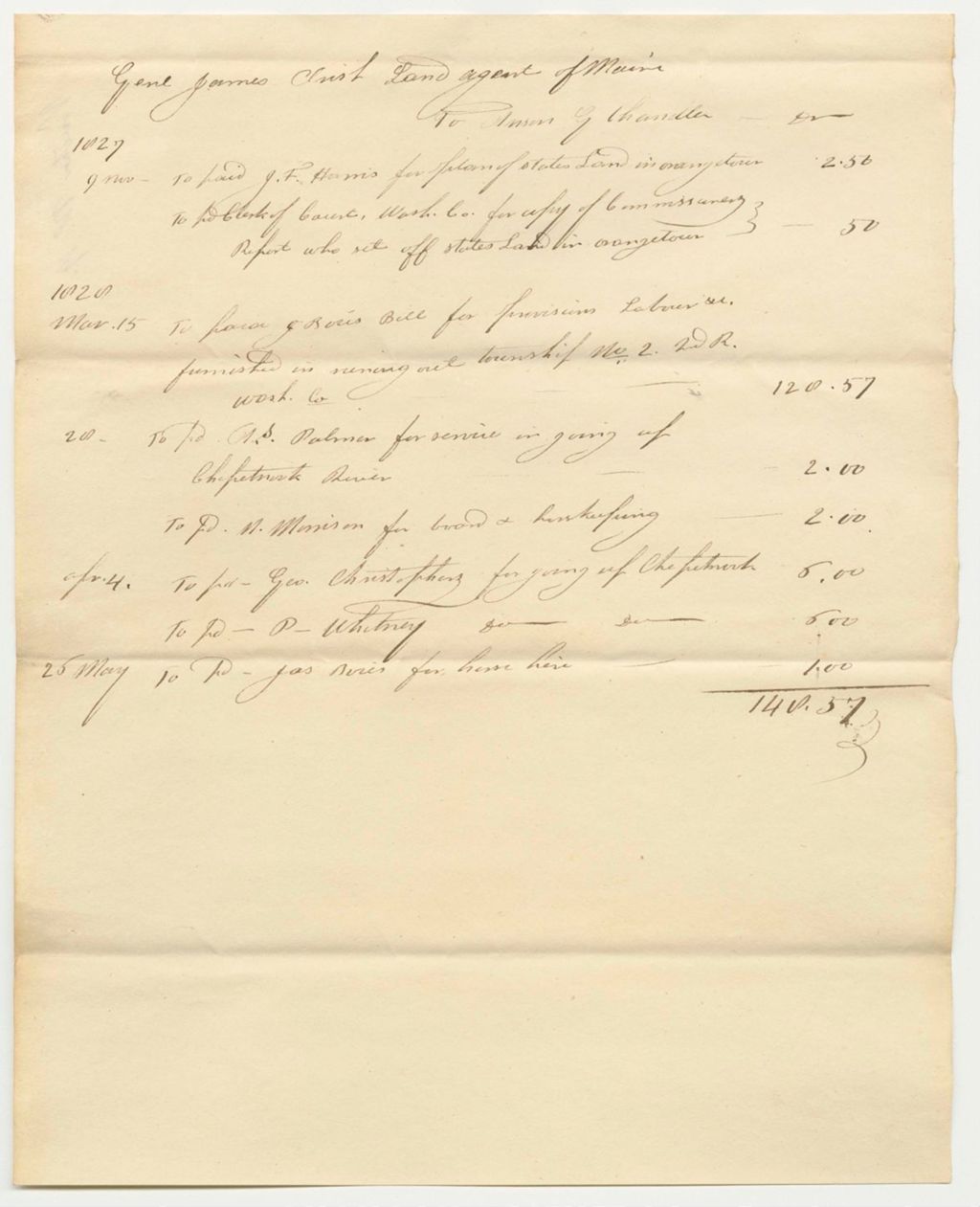 Miniature of Voucher No. 19: Account of Anson G. Chandler
