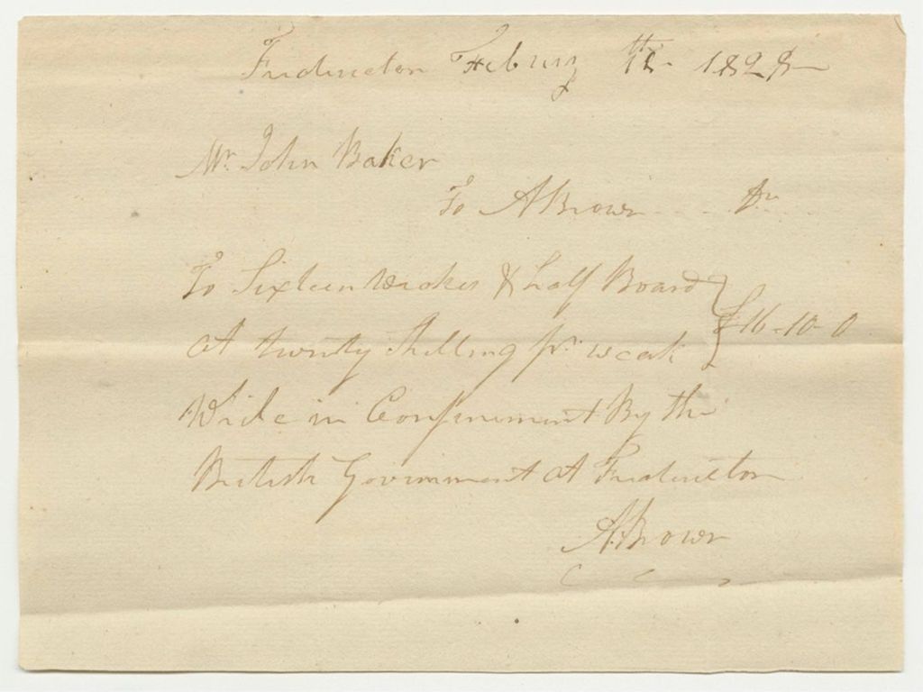 Miniature of John Baker's Bill for Board While in Confinement by the British Government