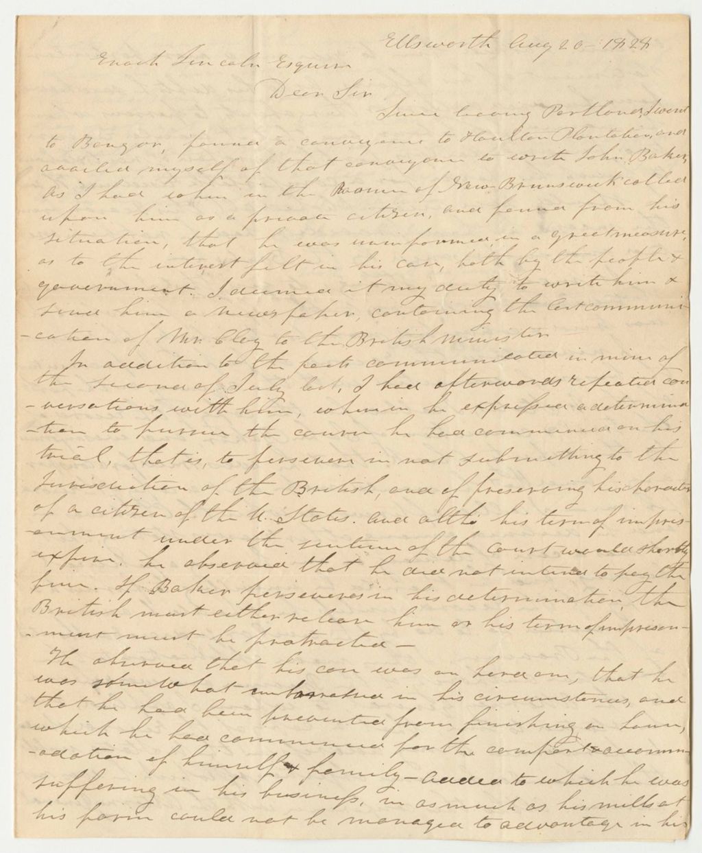 Miniature of Letter from John G. Deane to Enoch Lincoln, in Relation to the Family of John Baker