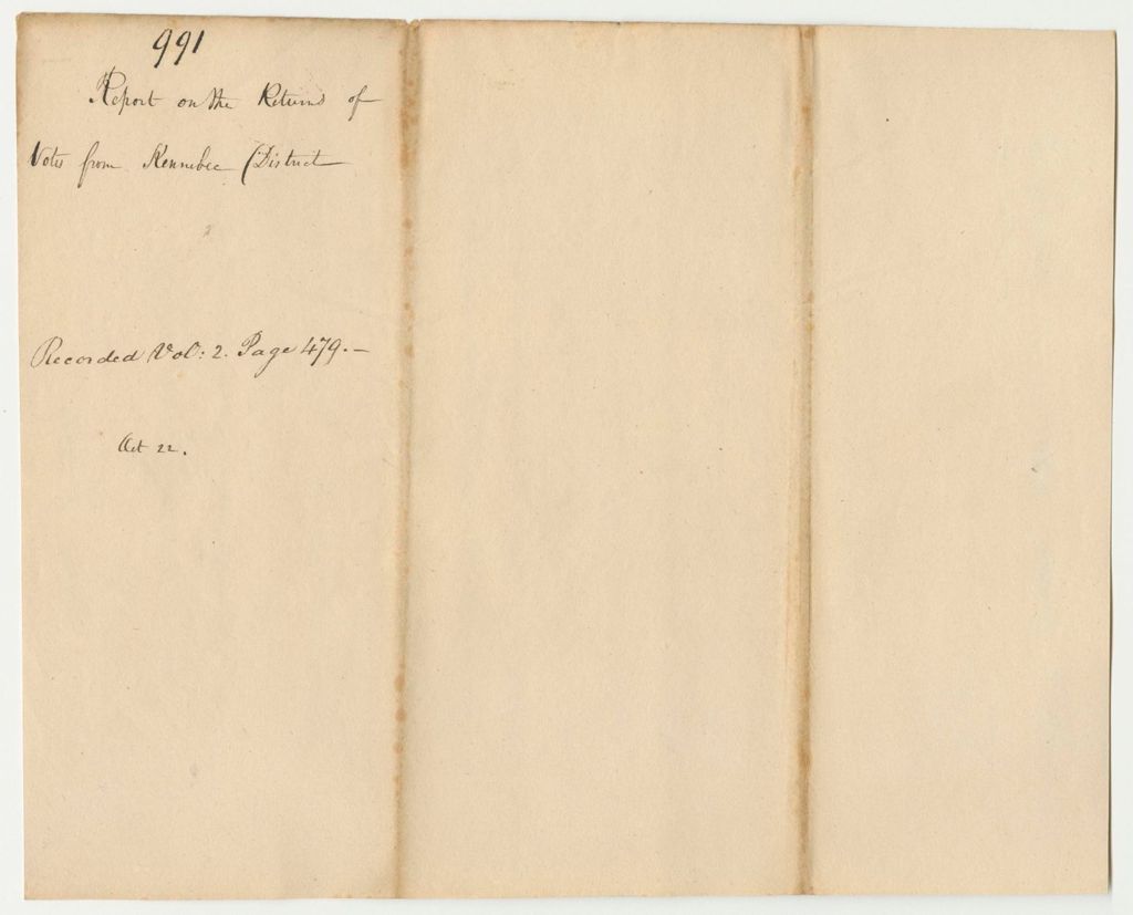 Miniature of Report 991: Report on the Returns of Votes from Kennebec District for a Representative to Congress