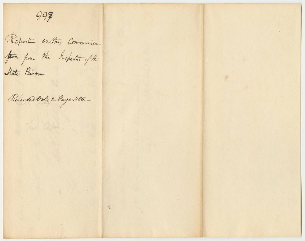 Miniature of Report 998: Report on the Communication from the Inspectors of the State Prison