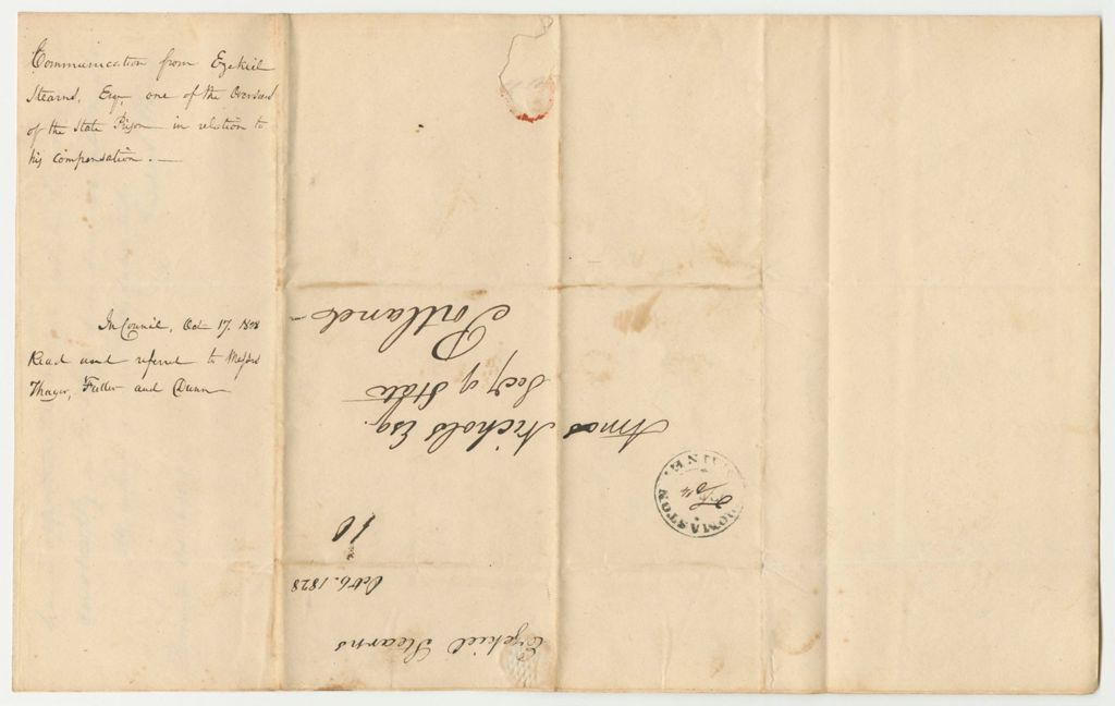 Miniature of Communication from Ezekiel Stearns, One of the Coverseers of the State Prison, in Relation to His Compensation