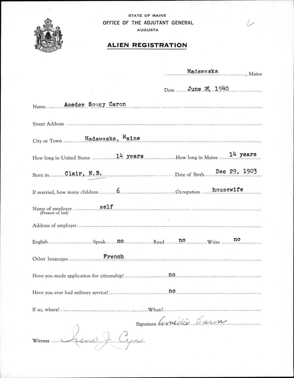 Miniature of Alien Registration- Soucy, Amadee (Madawaska, Aroostook County)