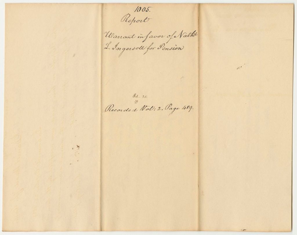 Miniature of Report 1005: Report on the Warrant in Favor of Nathaniel L. Ingersoll for a Pension