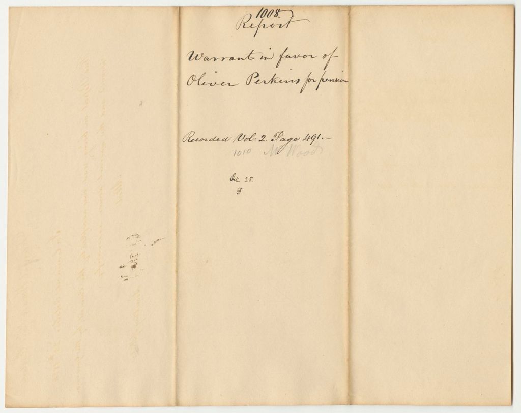 Miniature of Report 1008: Report on the Warrant in Favor of Oliver Perkins for a Pension