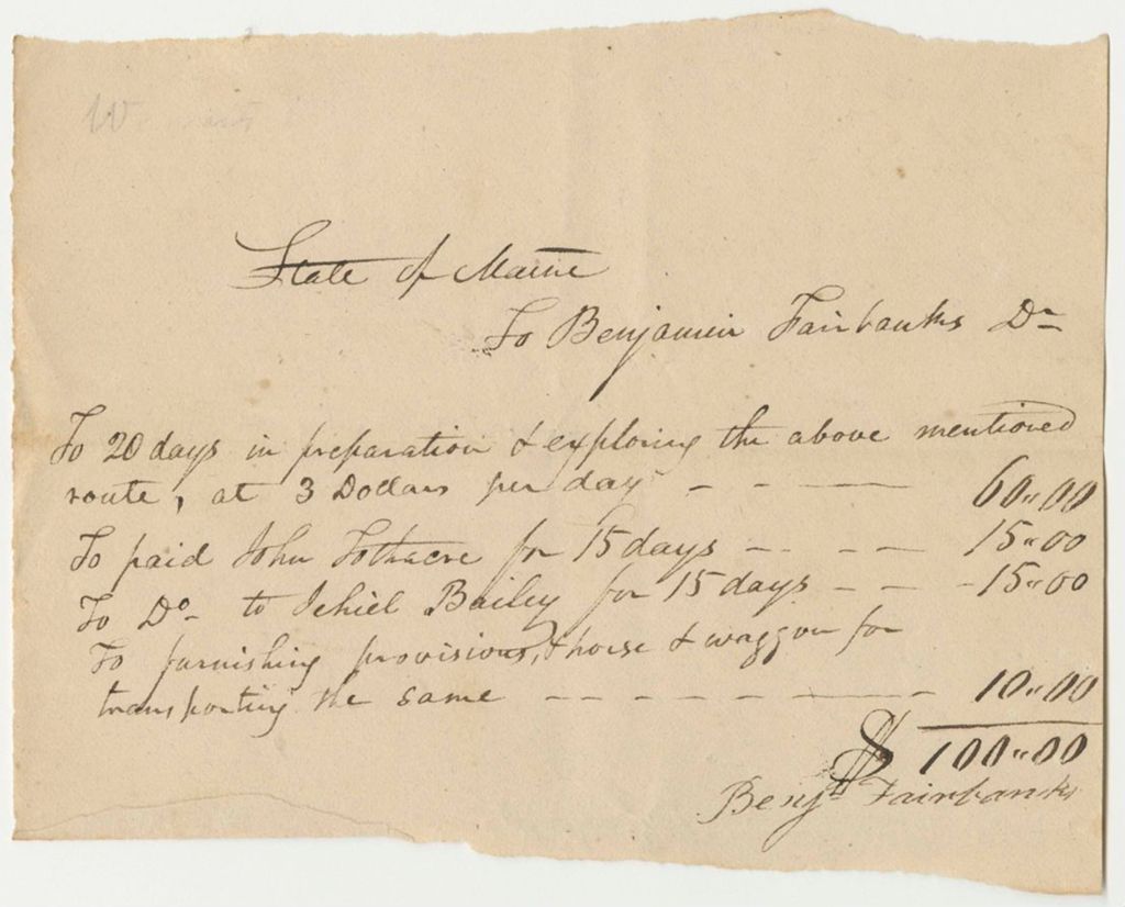 Miniature of Warrant in Favor of Benjamin Fairbanks, Agent to Ascertain the Best Route for the Road from the North of Bingham's Kennebec Million Acres