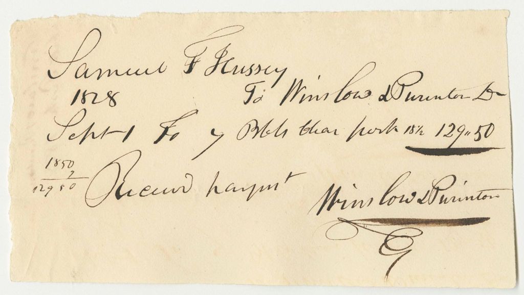 Miniature of Winslow & Purinton's Bill for Pork for Samuel F. Hussey