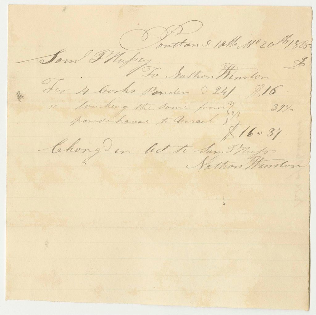 Miniature of Nathan Winston's Bill for Powder for Samuel F. Hussey