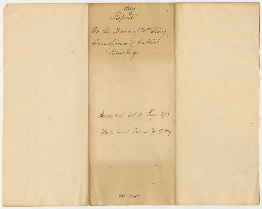 Miniature of Report 1017: Report on the Bond of William King, Commissioner of Public Buildings
