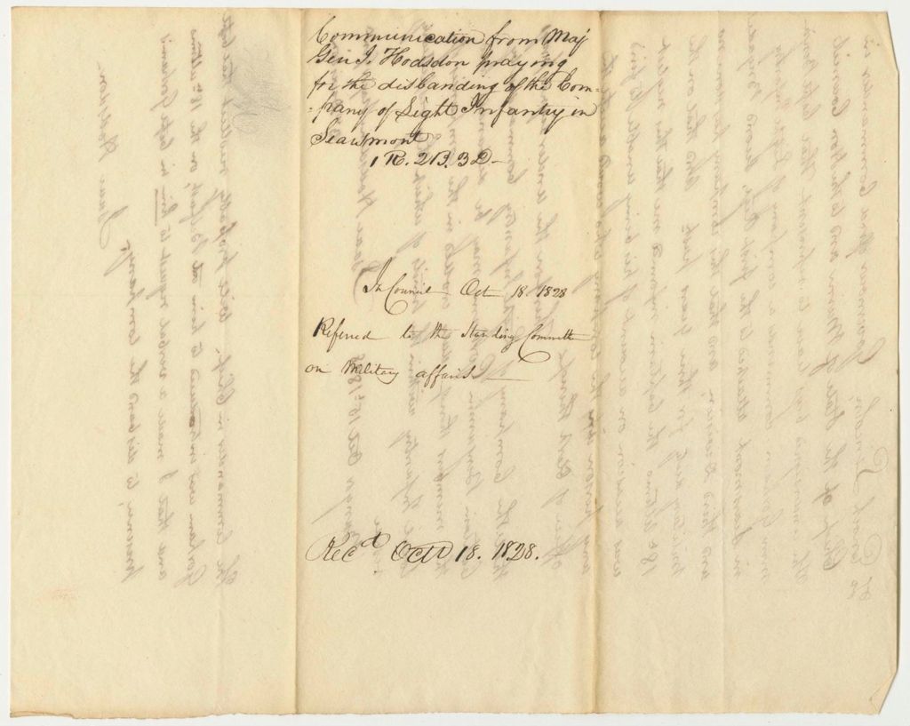 Miniature of Communication from Major General Hodsdon, Praying for the Disbanding of the Company of Light Infantry in Searsmont