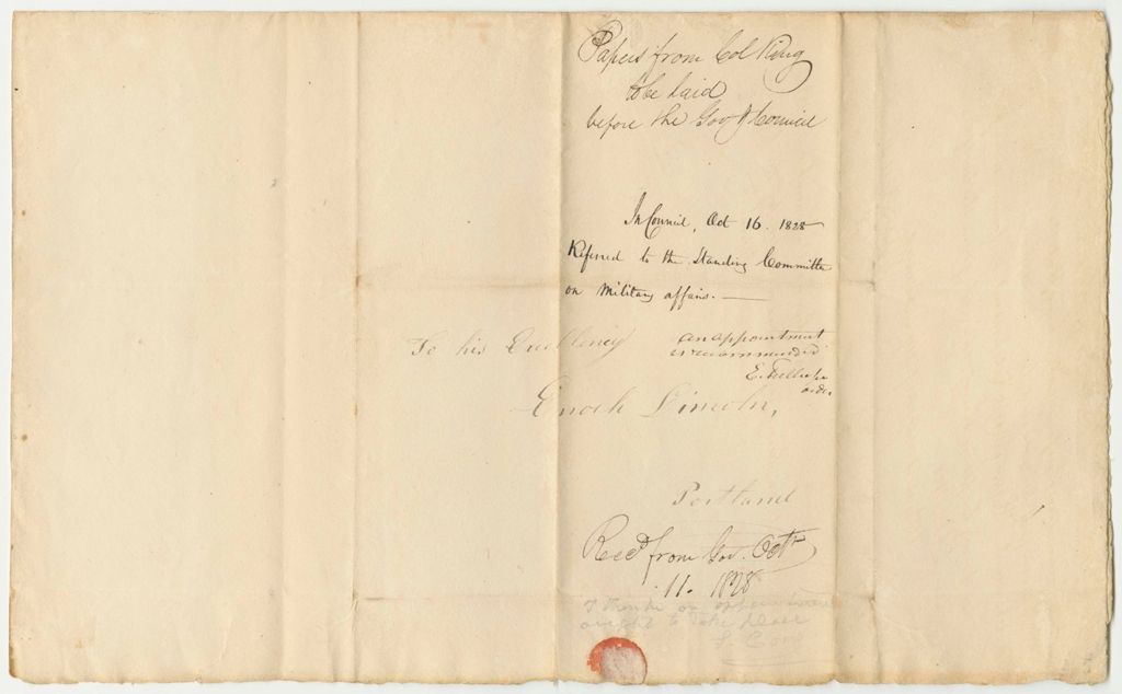 Miniature of Papers from Colonel King to be Laid Before Governor & Council