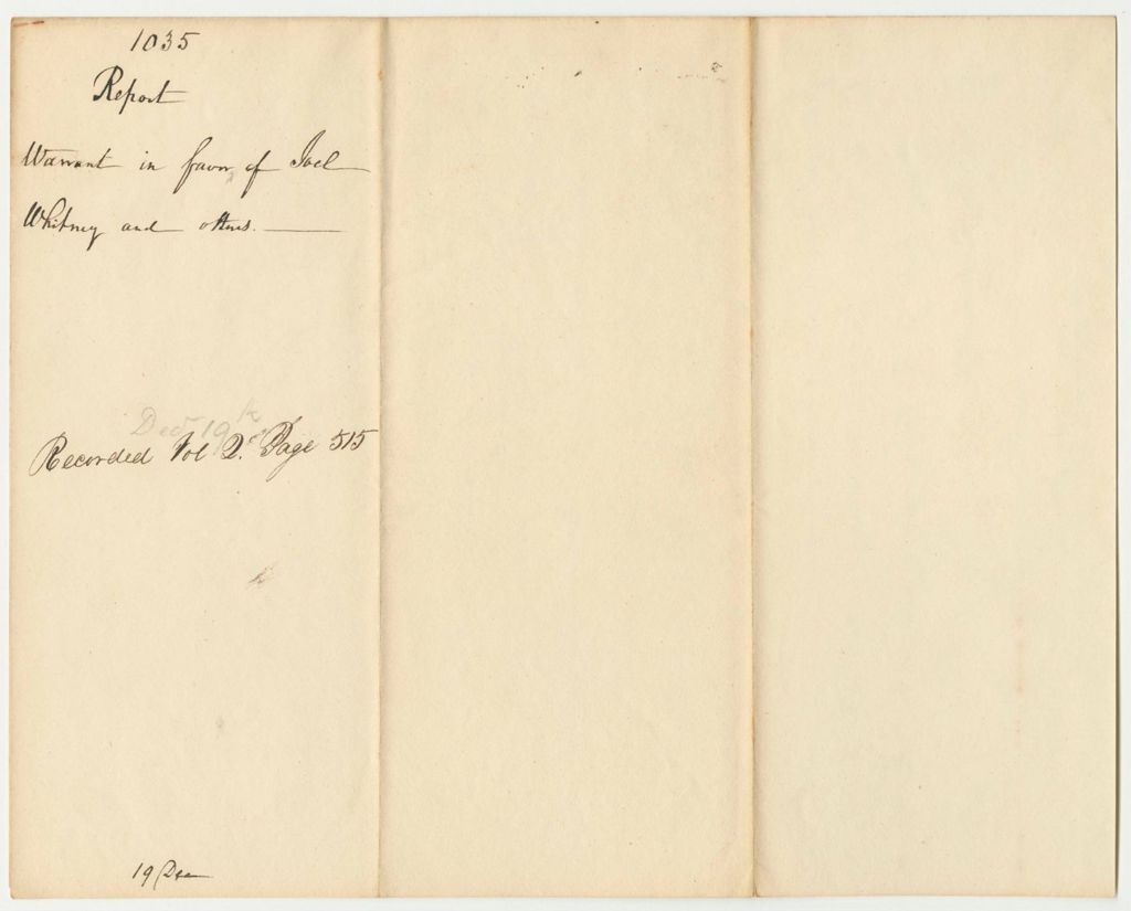 Miniature of Report 1035: Report on the Warrant in Favor of Joel Whitney and Others, Agents for the State Road North of Bingham's Purchase