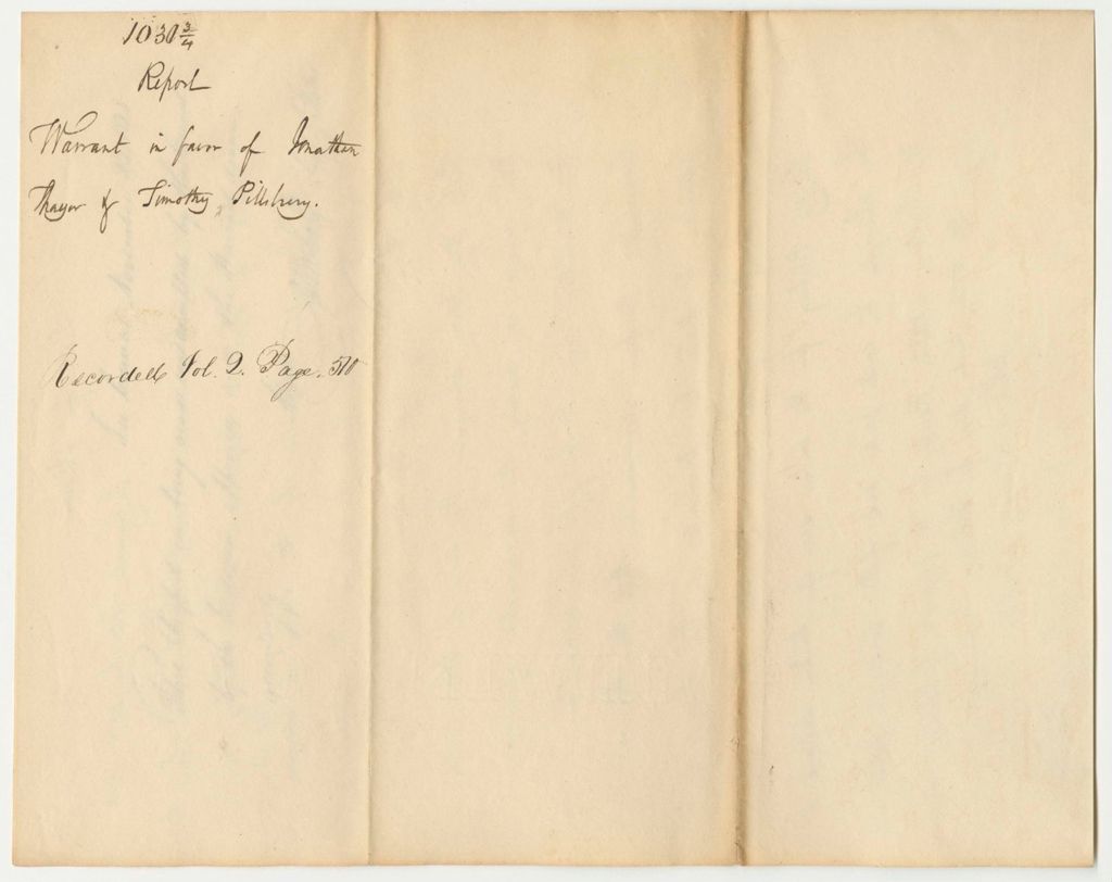 Miniature of Report 1030.75: Report on the Warrant in Favor of Jonathon Thayer and Timothy Pillsbury, Members of the Council