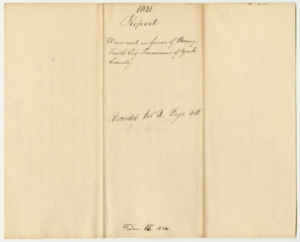 Miniature of Report 1031: Report on the Warrant in Favor of Henry Smith, Esq., Treasurter of York County