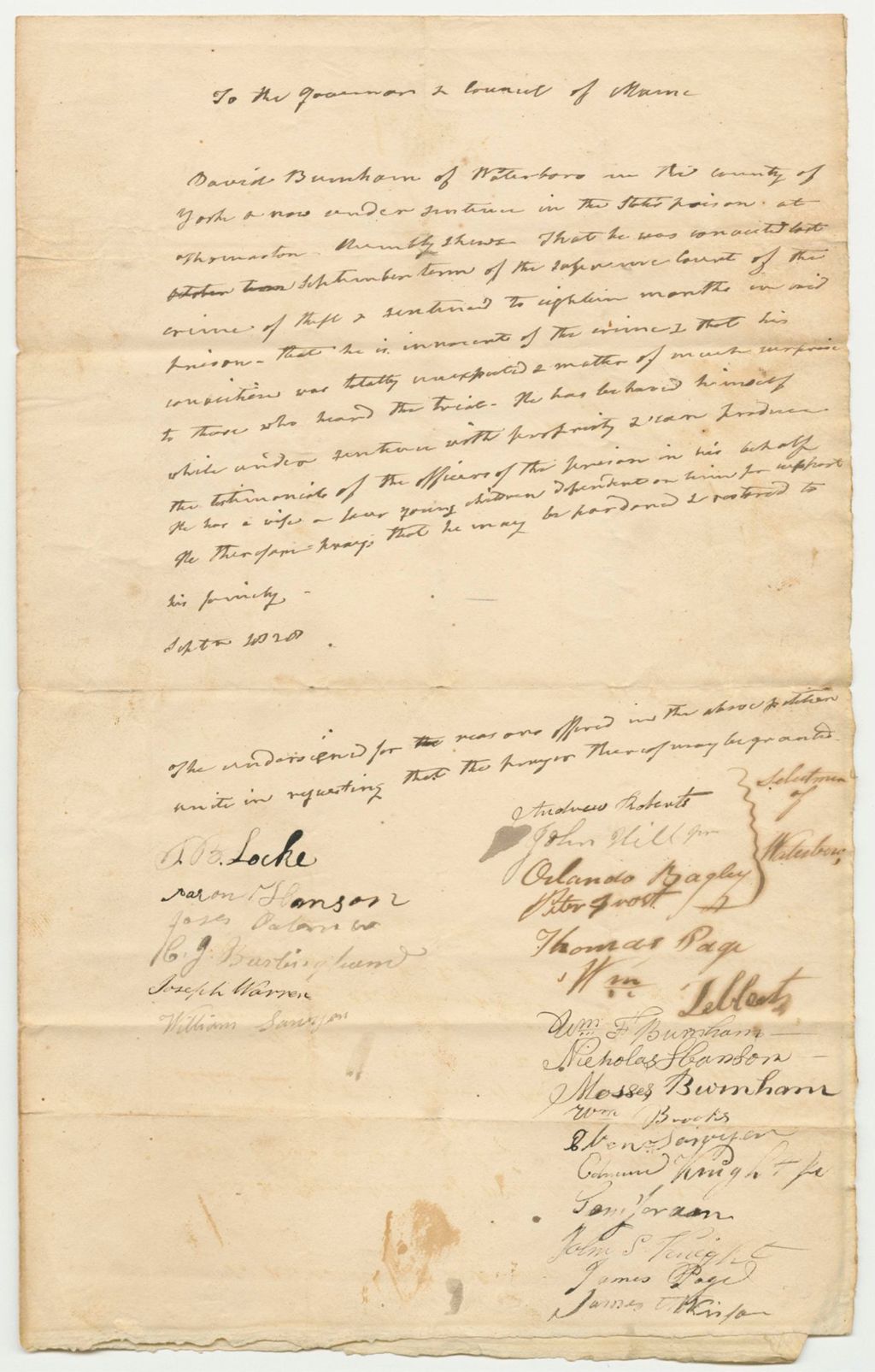 Miniature of Petition of William F. Burnham and Others, for the Pardon of Daniel Burnham