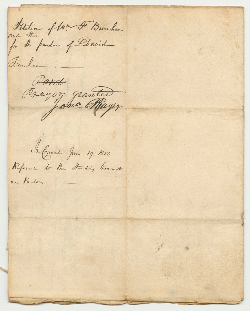 Miniature of Petition of William F. Burnham and Others, for the Pardon of Daniel Burnham