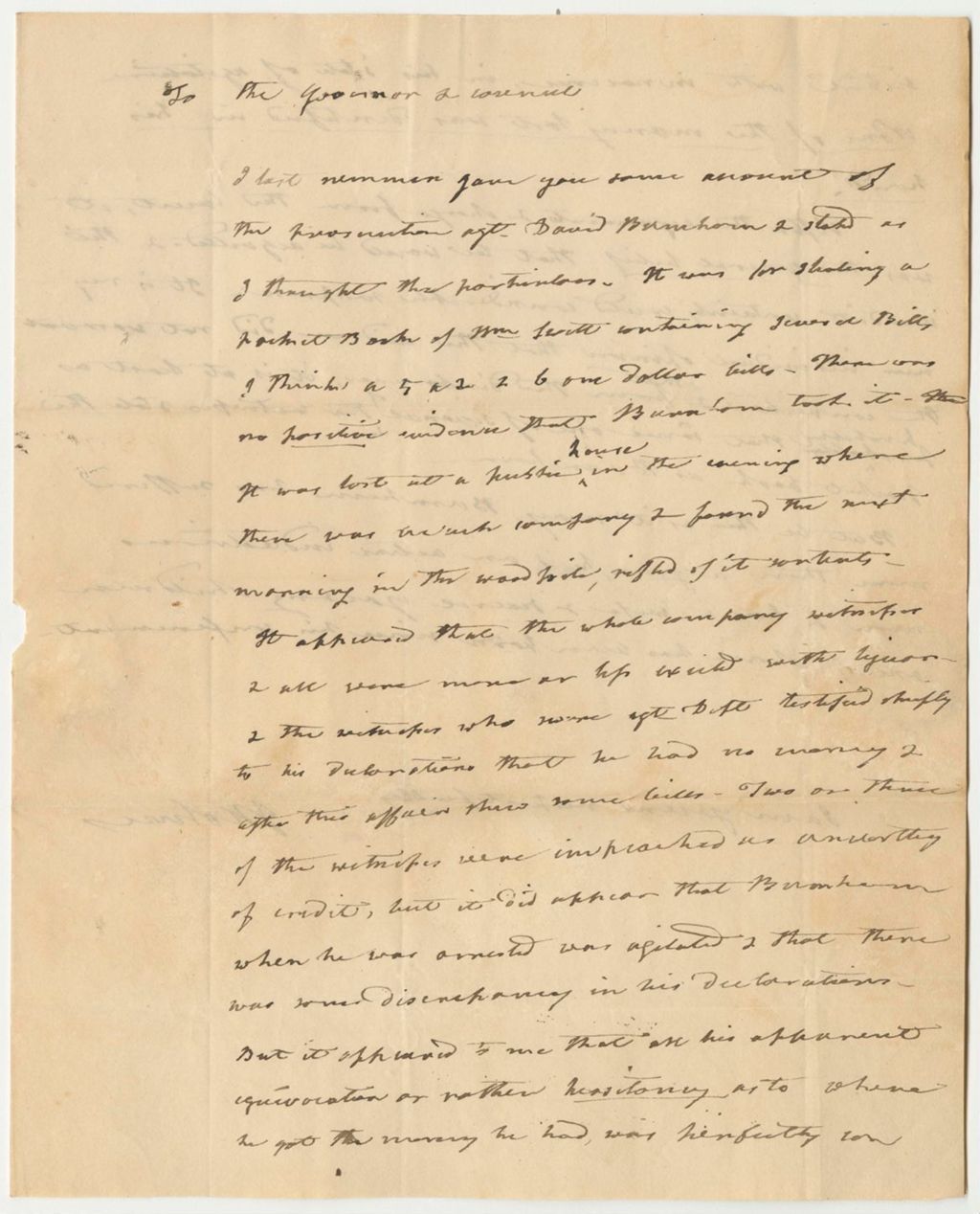 Miniature of Letter in Support of the Pardon of David Burnham