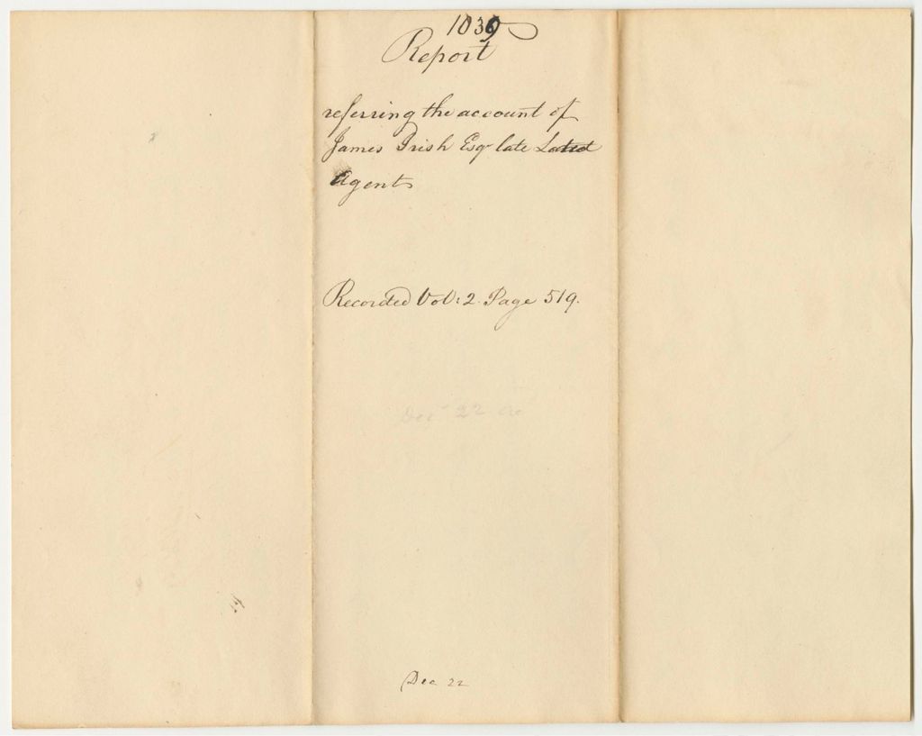 Miniature of Report 1039: Report Referring the Account of James Irish, Esq., Late Land Agent to the Next Council