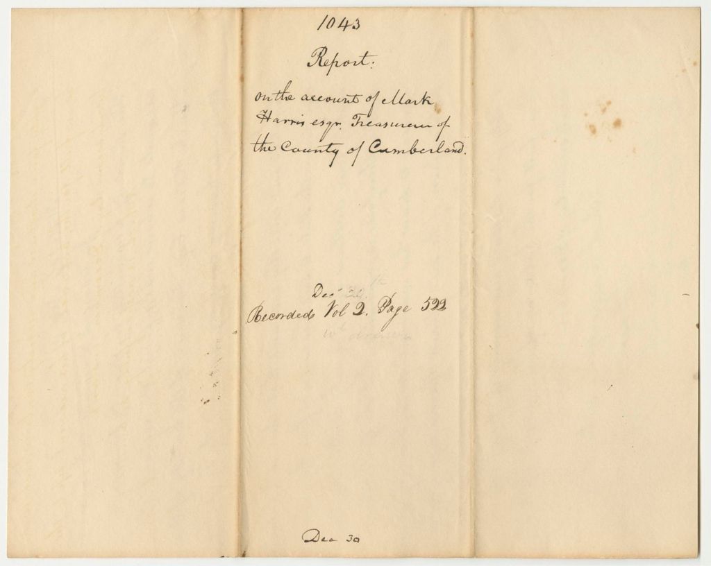 Miniature of Report 1043: Report on the Account of Mark Harris, Esq., Treasurer of Cumberland County