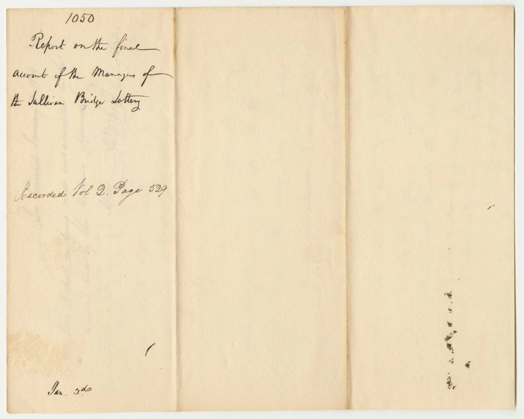 Miniature of Report 1050: Report on the Final Account of the Managers of the Sullivan Bridge Lottery