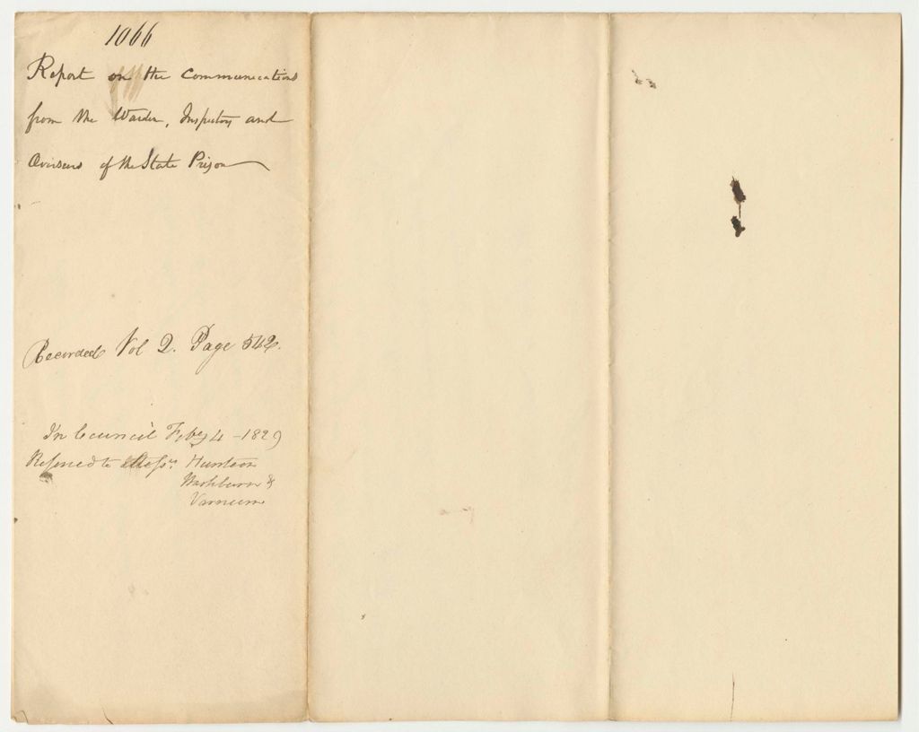 Miniature of Report 1066: Report on the Communications from the Warden, Inspectors and Overseers of the State Prison