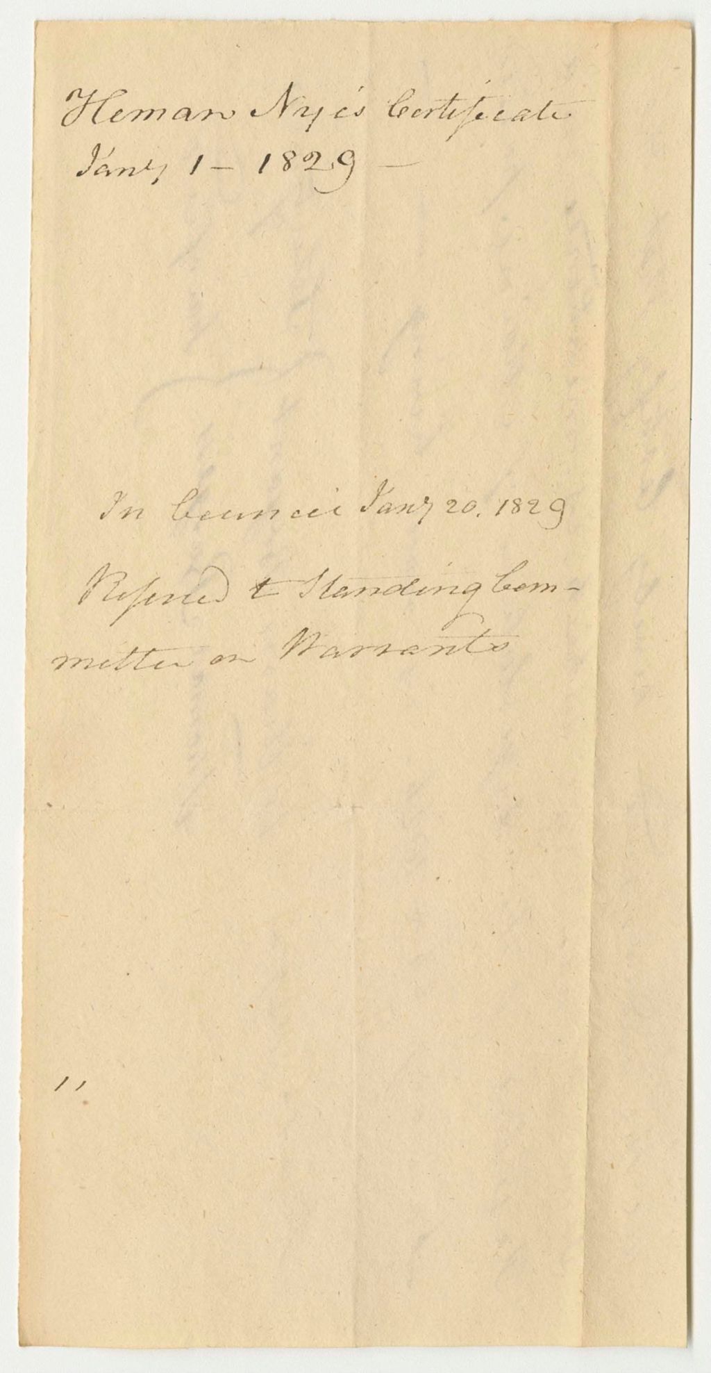 Miniature of Certificate of the Selectmen of Fairfield for the Pension of Heman Nye