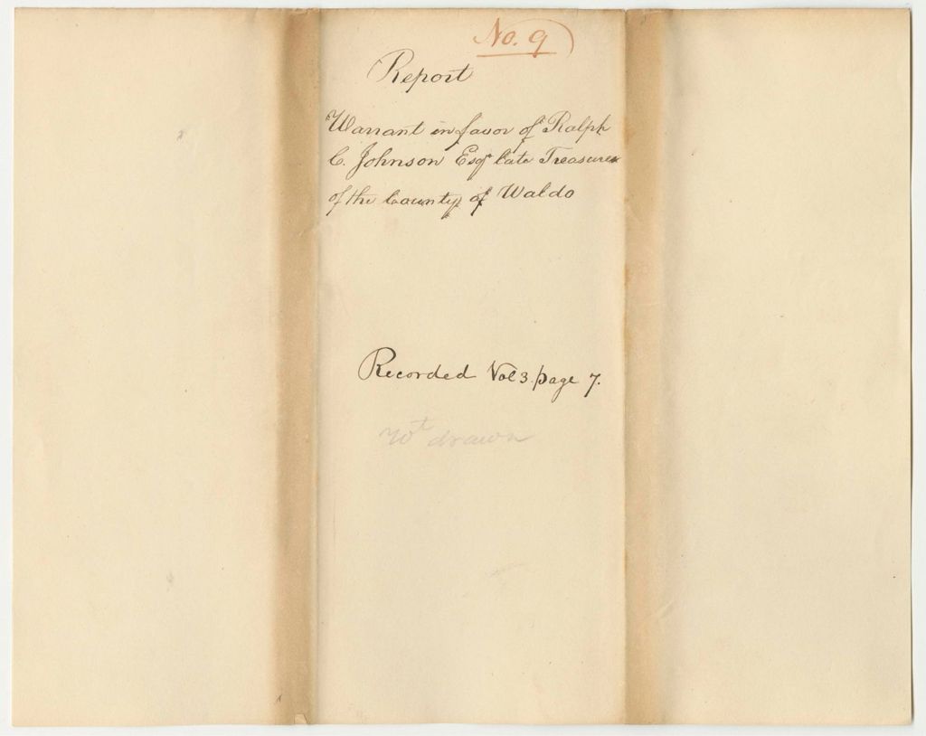 Miniature of Report 9: Report on the Warrant in Favor of Ralph C. Johnson, Esq., Late Treasurer of Waldo County