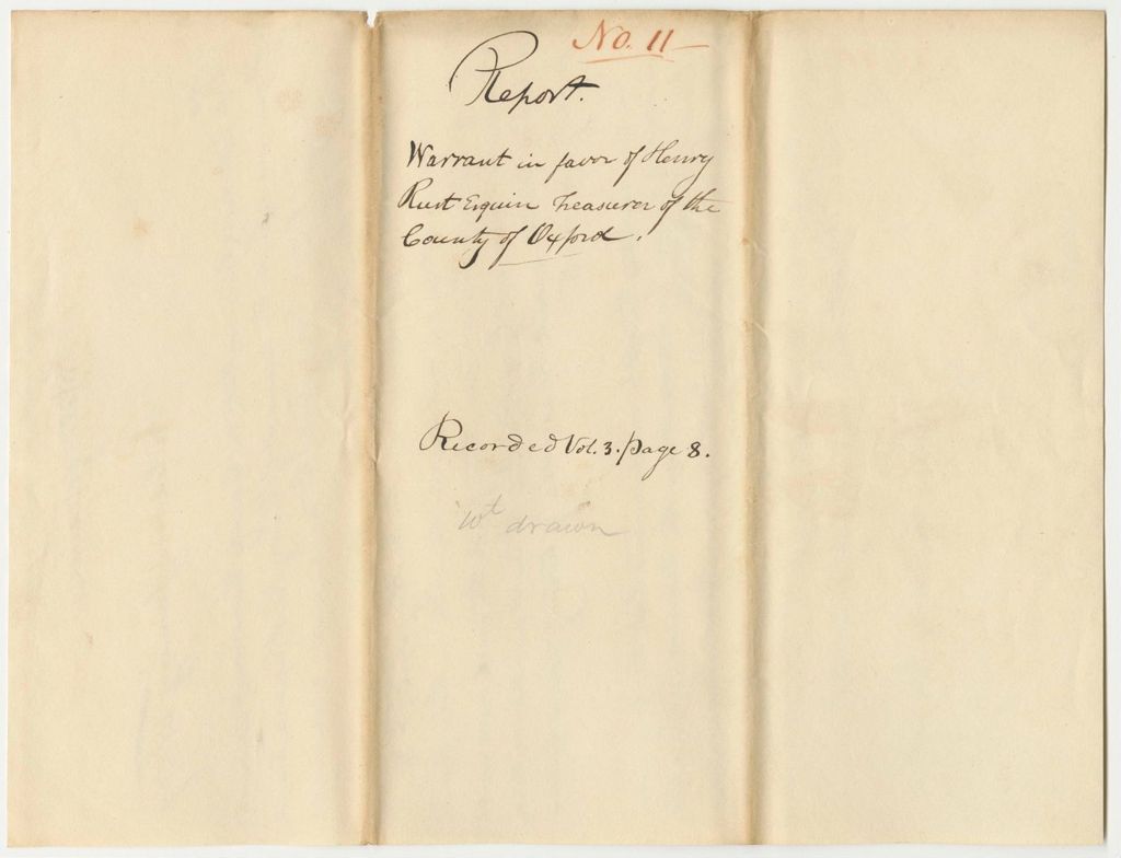 Miniature of Report 11: Report on the Warrant in Favor of Henry Rust, Esq., Treasurer of Oxford County