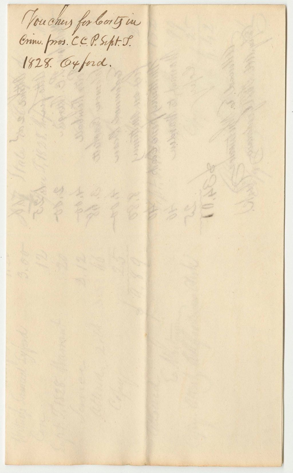Miniature of Vouchers for Costs in Criminal Prosecution, Oxford County Court September Term of 1828