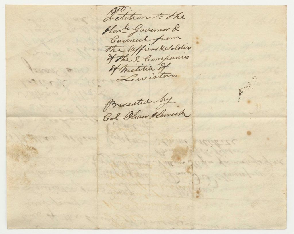 Miniature of Petition of Barton Anderson and Others, Officers and Soldiers in the Two Local Companies of Militia in Lewiston for a Coundary Line Between Them
