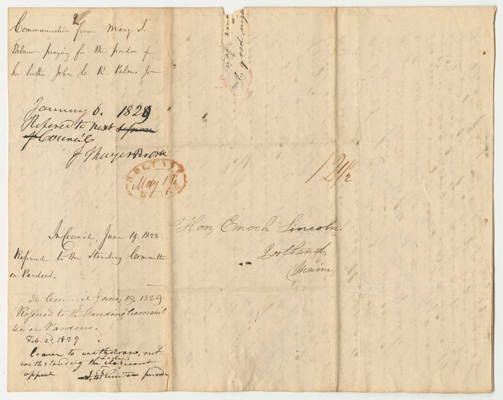 Miniature of Communication from Mary S. Palmer Praying for the Pardon of Her Brother, John C. R. Palmer Jr.