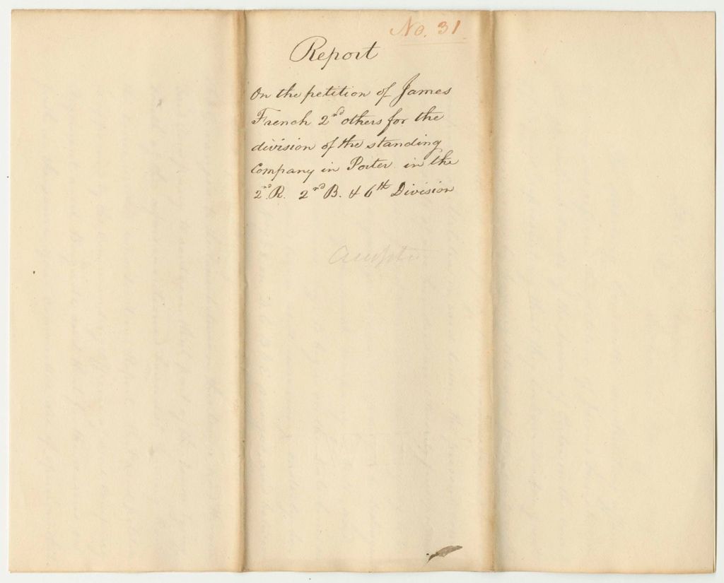 Miniature of Report 31: Report on the Petition of James French 2nd and Others for the Division of the Standing Company in Porter in the 2nd Regiment 2nd Brigade and 6th Division