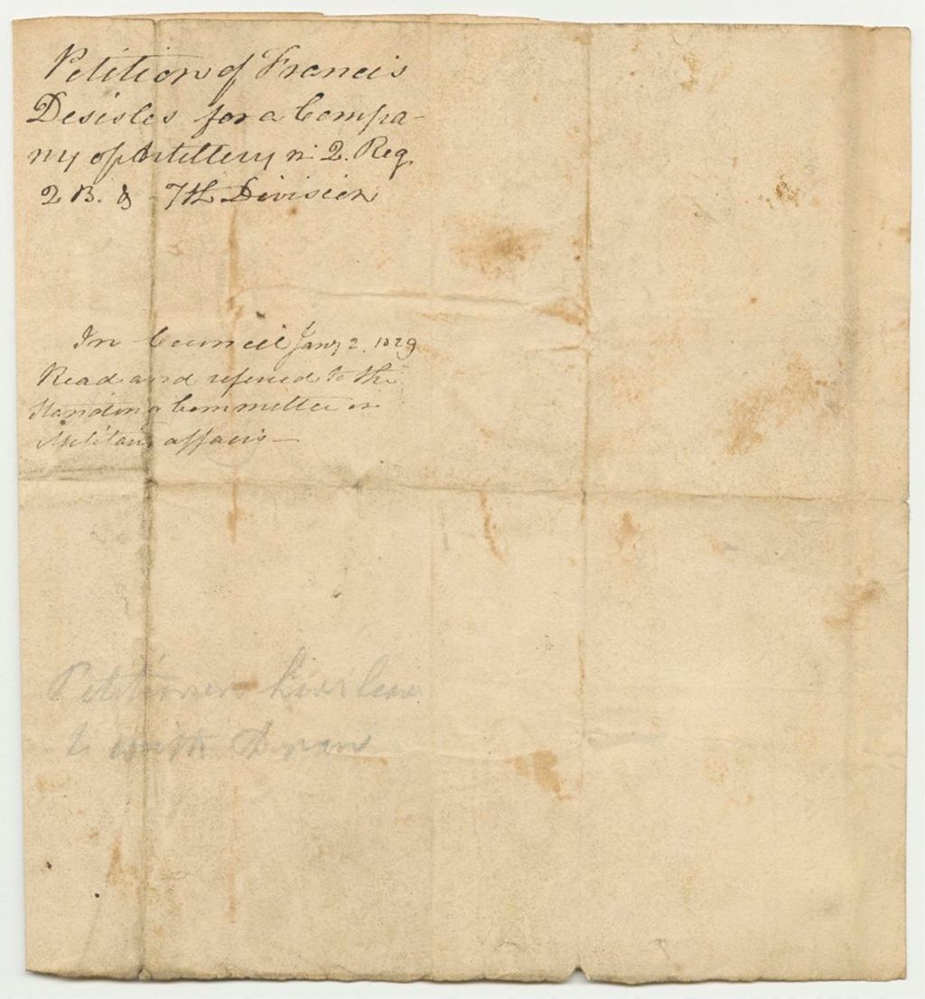 Miniature of Petition of Francis Desisles for a Company of Artillery in the 2nd Regiment 2nd Brigade 7th Division