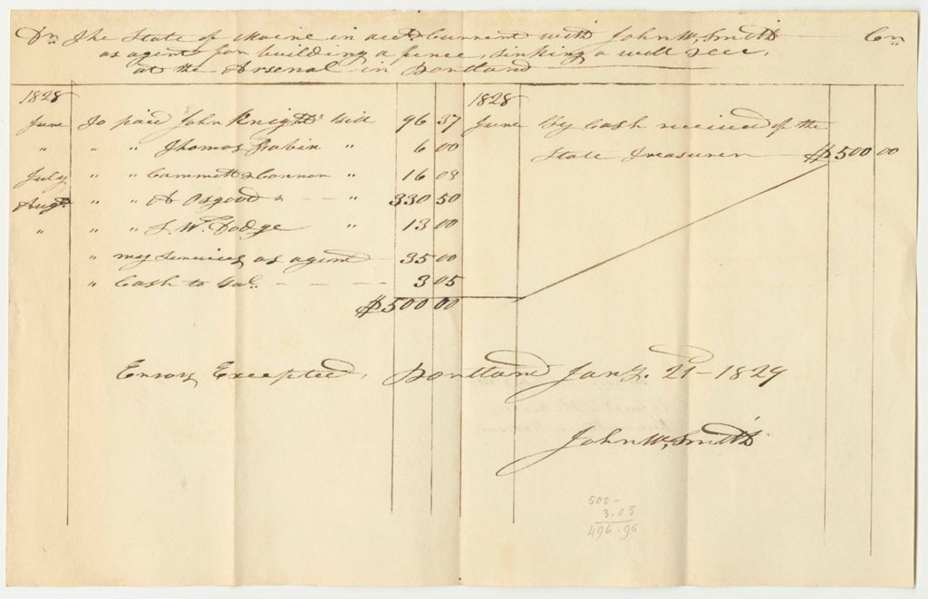 Miniature of Account of John W. Smith, Agent Relating to Building Fence Around the State Arsenal