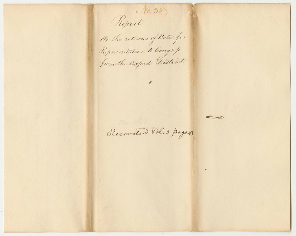 Miniature of Report 38: Report on the Returns of Votes for Representative to Congress from the Oxford District