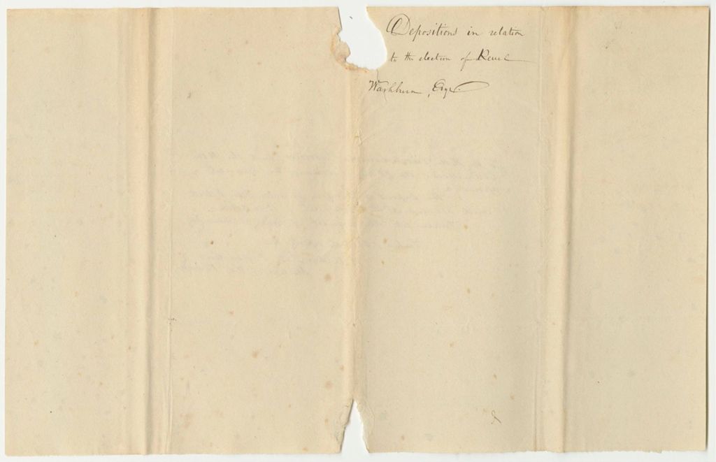 Miniature of Depositions from Richard G. Bailey, Theodore Ingalls, Gilbert Hatheway, Otis Hayford, Cornelius Holland, John Willett, and Gideon Ellis, in Relation to the Election of Reuel Washburn