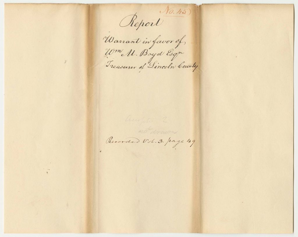Miniature of Report 45: Report on the Warrant in Favor of William M. Boyd, Esq., Treasurer of Lincoln County