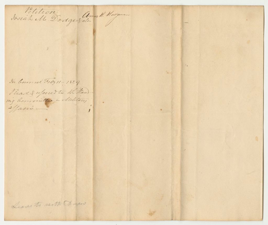 Miniature of Petition of Josiah M. Dodge and Others, for the Division of the Company of Artillery in the 2nd Brigade and 4th Division
