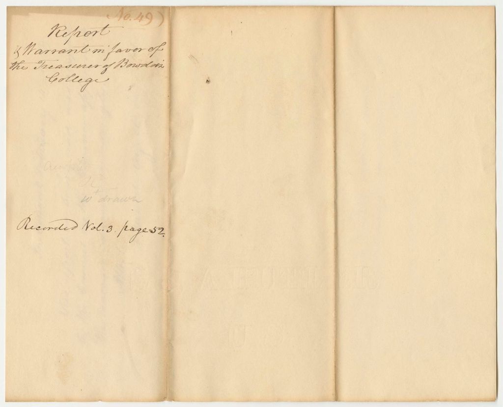 Miniature of Report 49: Report on the Warrant in Favor of the Treasurer of Bowdoin College