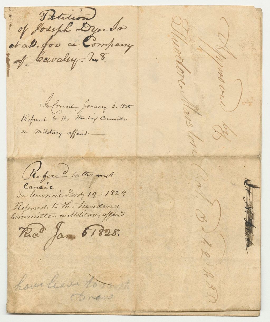 Miniature of Petition of Joseph Dyer Jr., and Others, for a Company of Cavalry