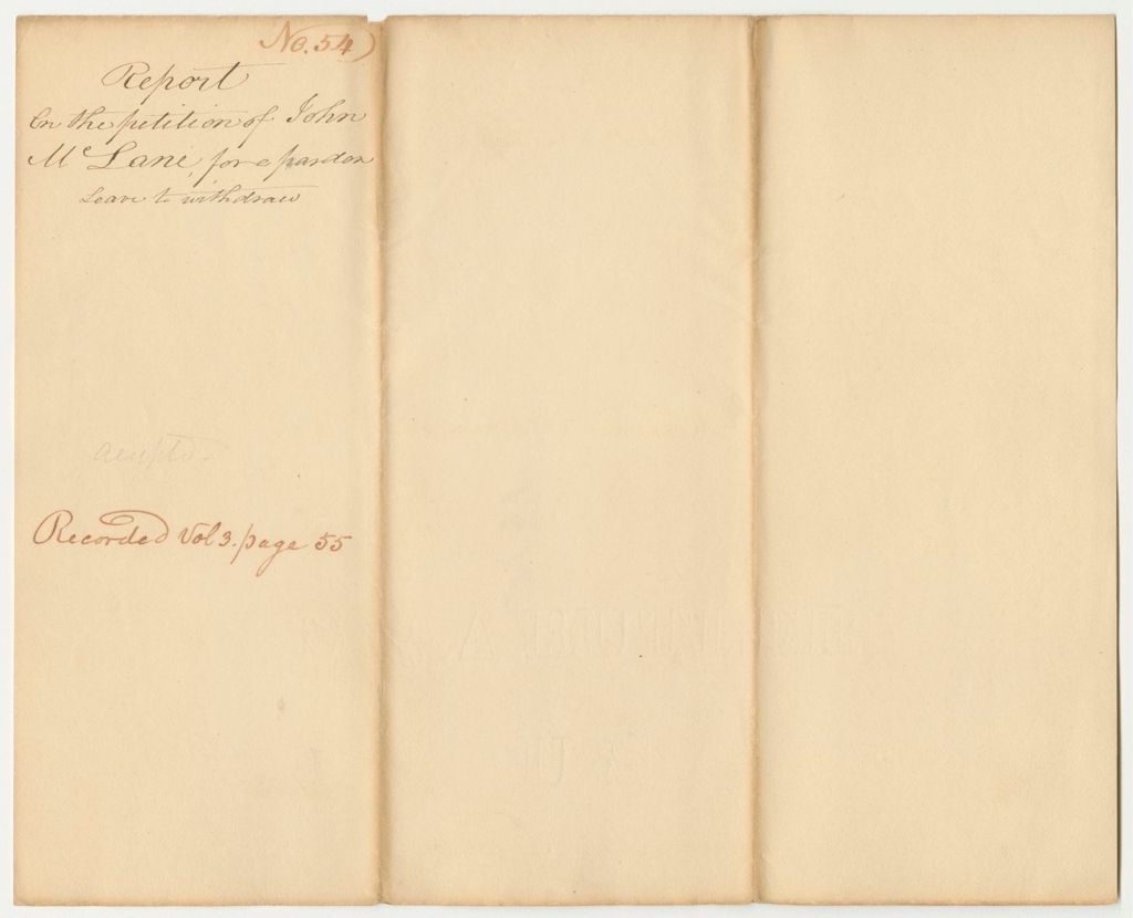 Miniature of Report 54: Report on the Petition of John McLane for a Pardon