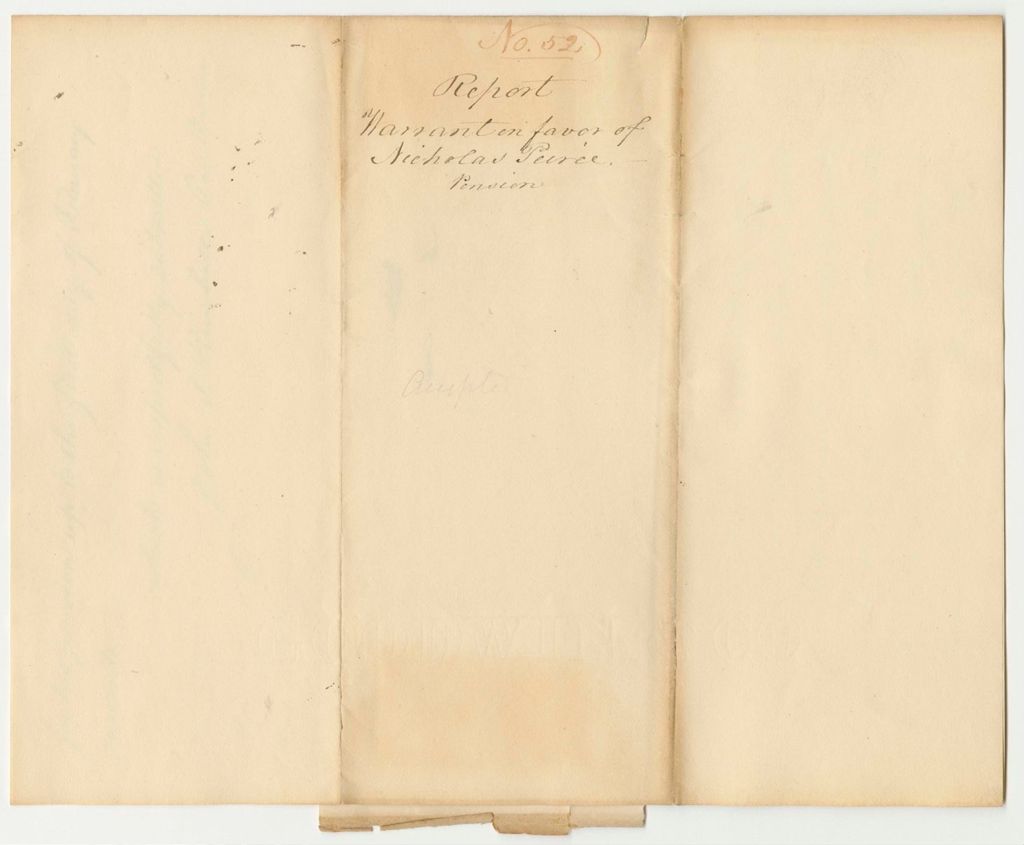 Miniature of Report 52: Report on the Warrant in Favor of Nicholas Pierce for a Pension