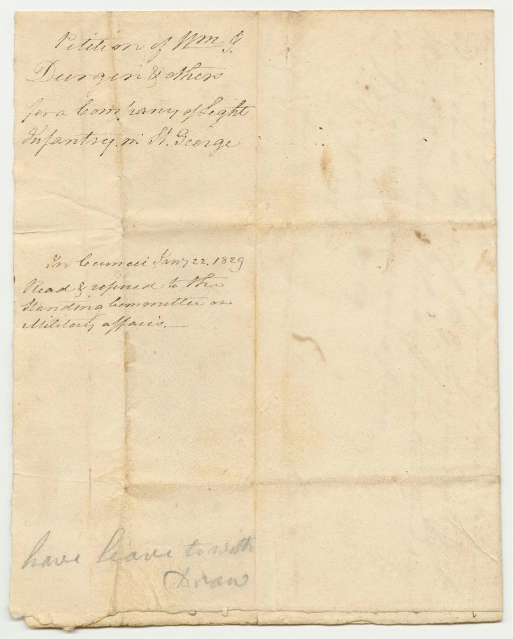 Miniature of Petition of William I. Durgin and Others for a Company of Light Infantry in St. George