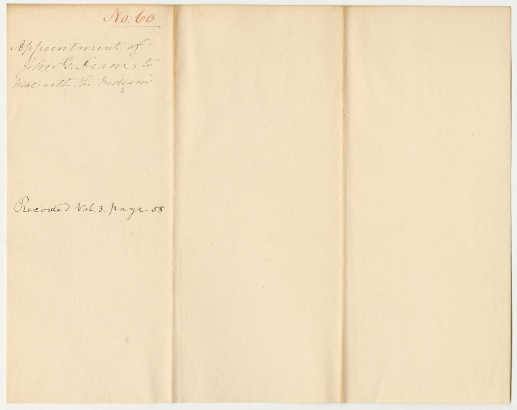 Miniature of Report 60: Appointment of John G. Deane to Negotiate with the Penobscot Indians for Release of Their Claim on Two Townships at the Mouth of the Matawamkeag River
