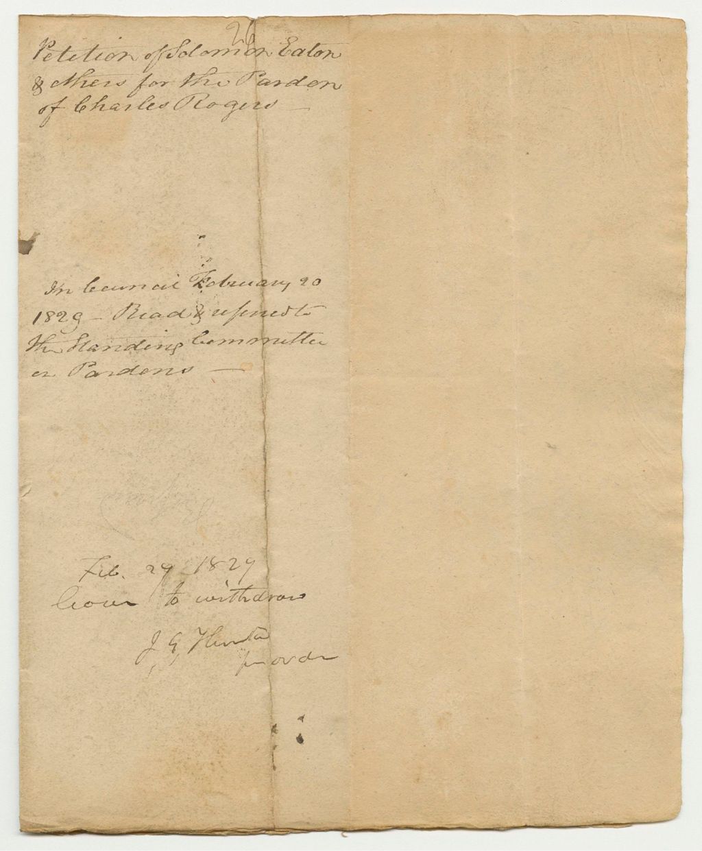 Miniature of Petition of Solomon Eaton and Others for the Pardon of Charles Rogers