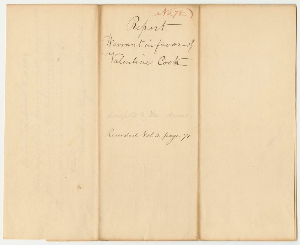 Miniature of Report 78: Report on the Warrant in Favor of Valentine Cook for a Pension