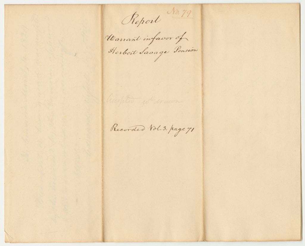 Miniature of Report 79: Report on the Warrant in Favor of Herbert Savage for a Pension